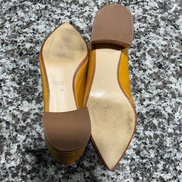 Zara Orange Tan Wide Heeled Pumps Sz. 39 - Picture 6 of 8